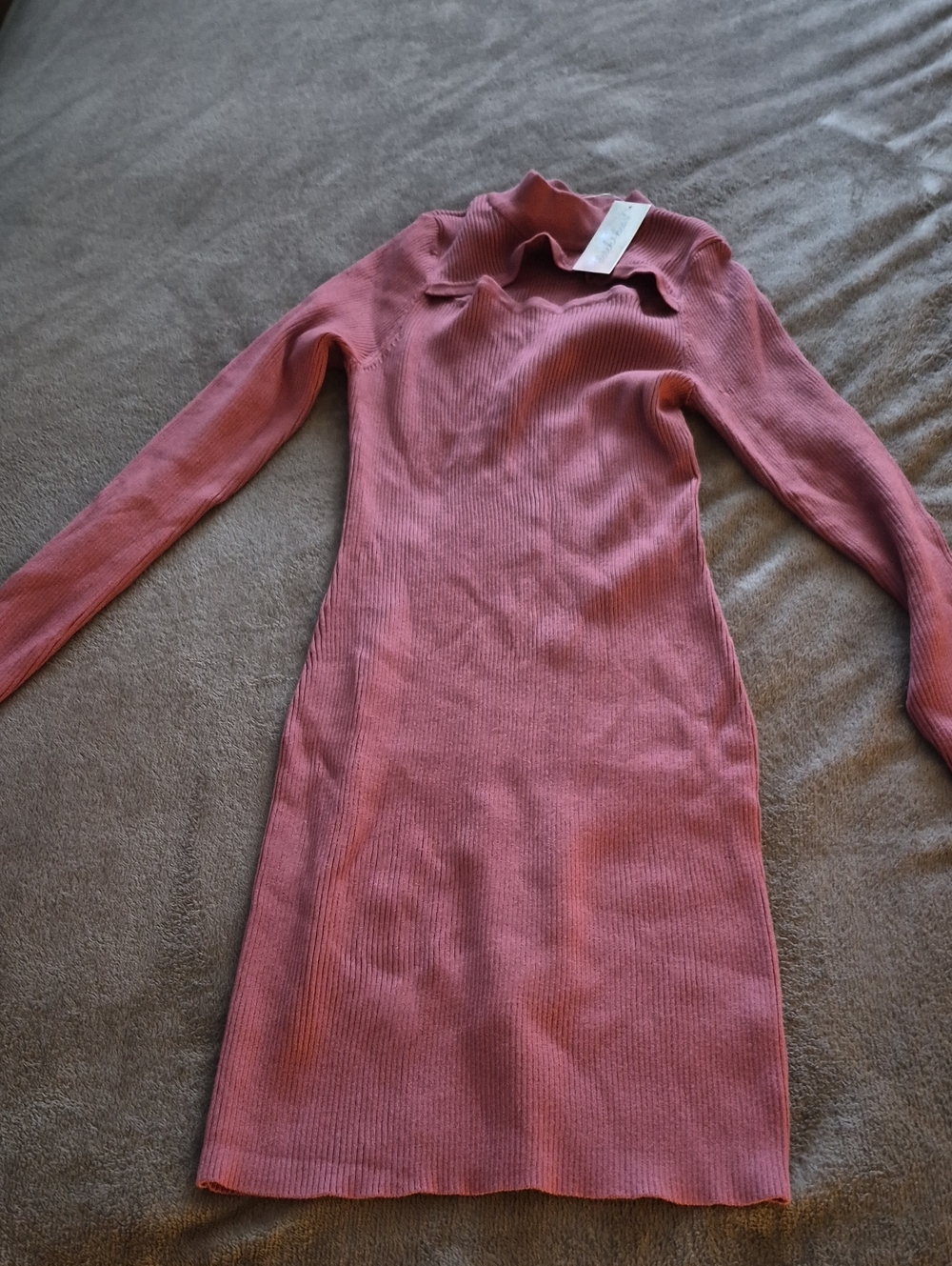 Derek Heart Ribbed Long Sleeve Bodycon Dress in Dusty Rose